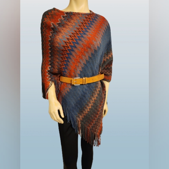 One Size Women's Poncho Multi Color Abstract - Picture 4 of 5